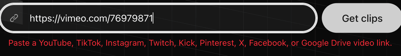 The link box in red with a message listing the links that work.