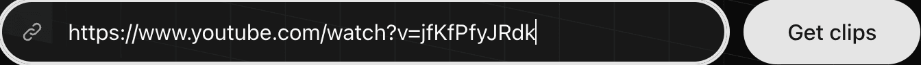 The Cliphi home page with a YouTube livestream link pasted in the box.