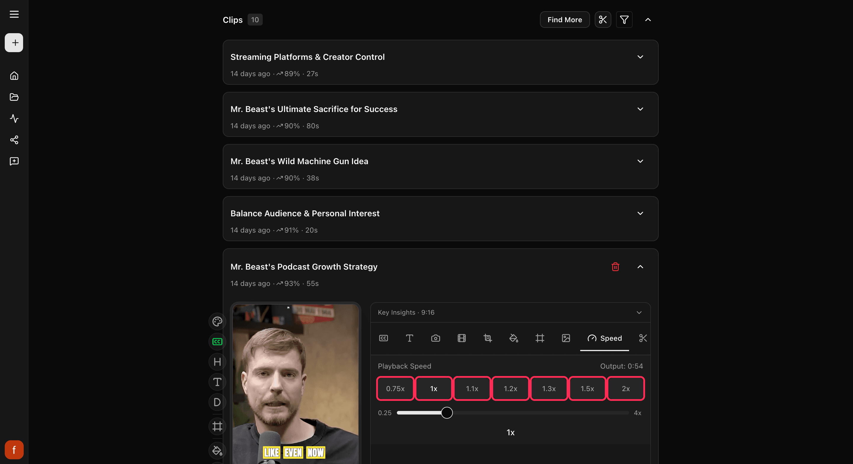 The Speed tab, with speed buttons and a slider.