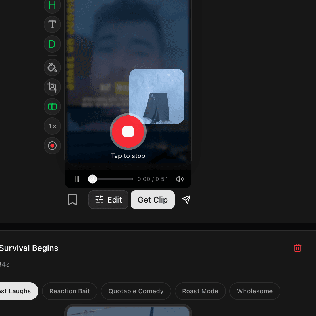 Recording in progress over the clip.