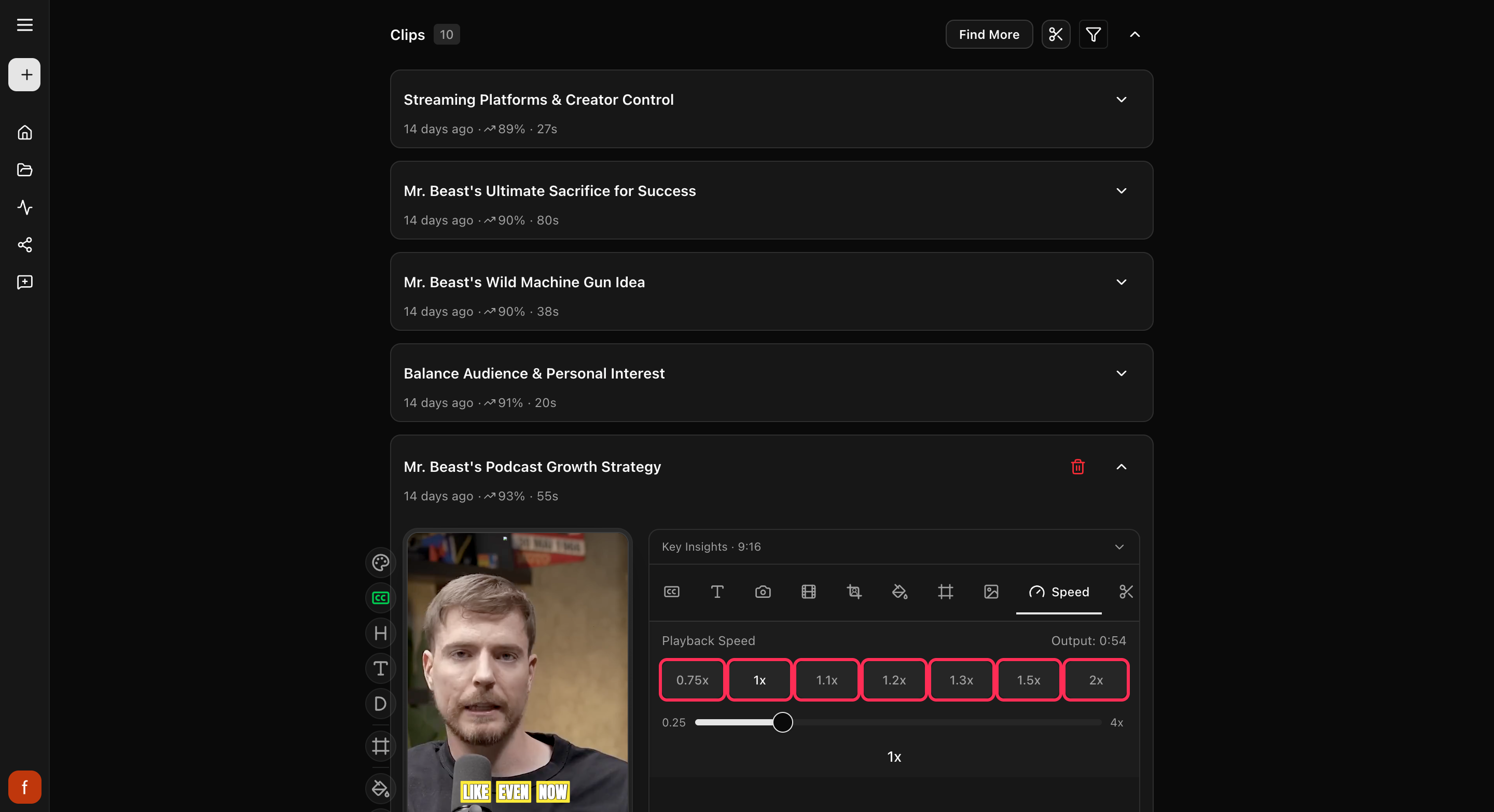 The Speed tab, with speed buttons and a slider.