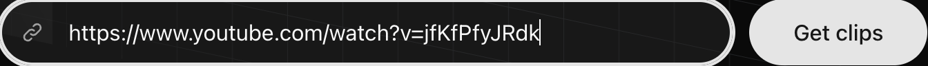 The Cliphi home page with a YouTube livestream link pasted in the box.
