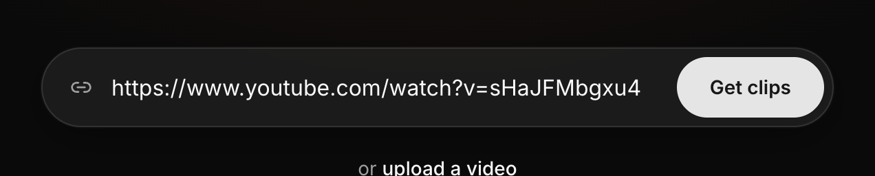The paste box with a video link entered and the Get clips button next to it.