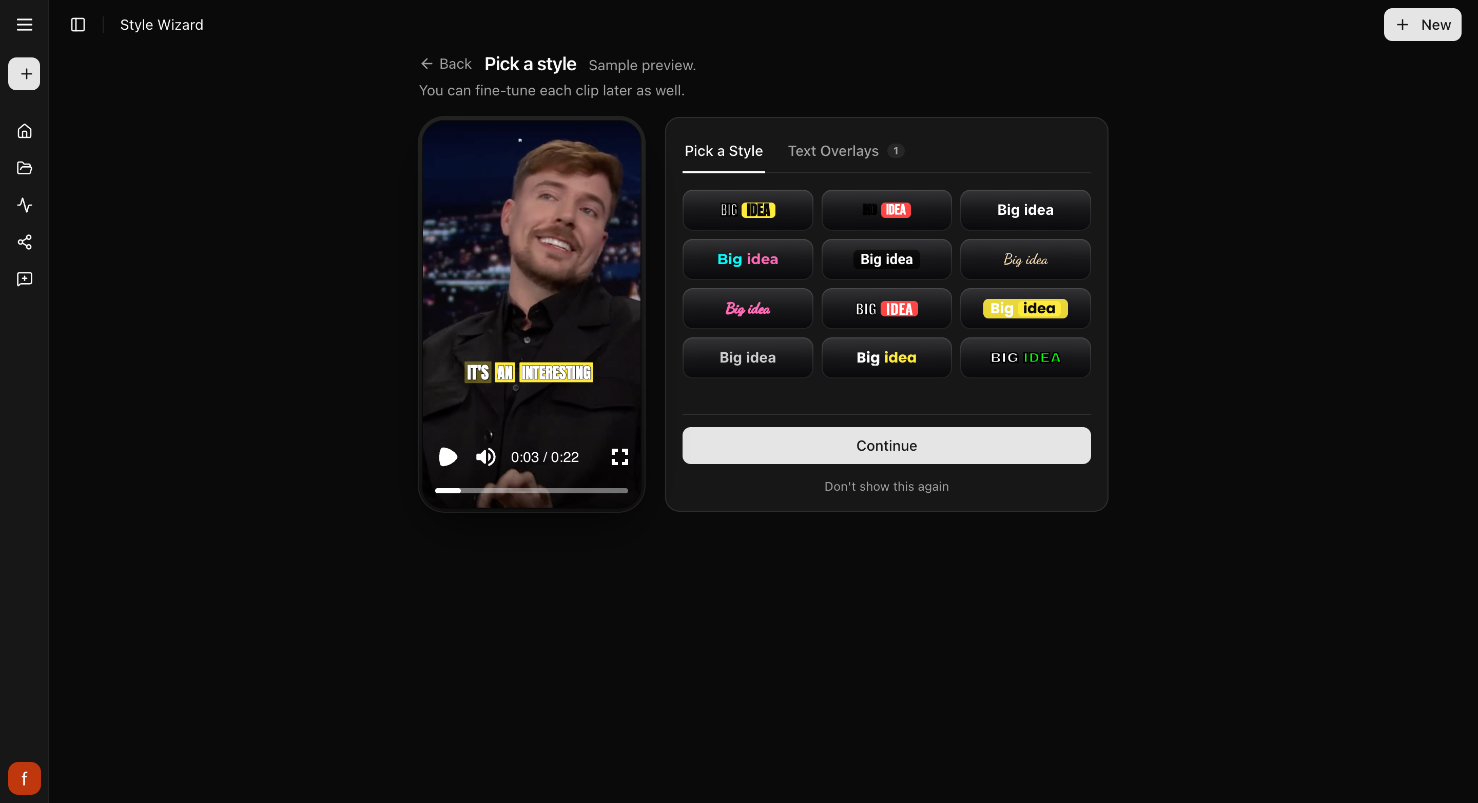 The style picker showing different styles to choose from.