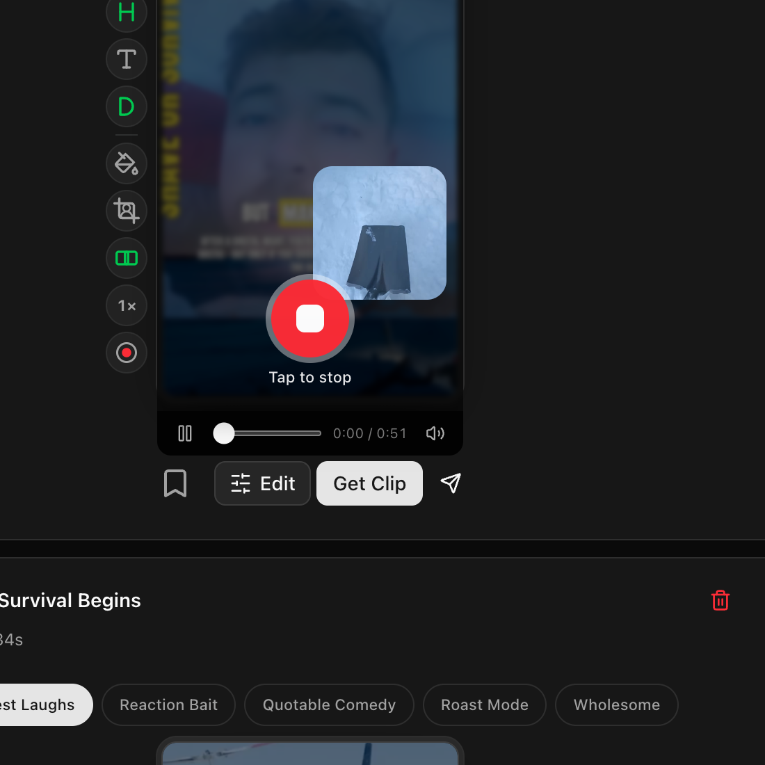 Recording in progress over the clip.
