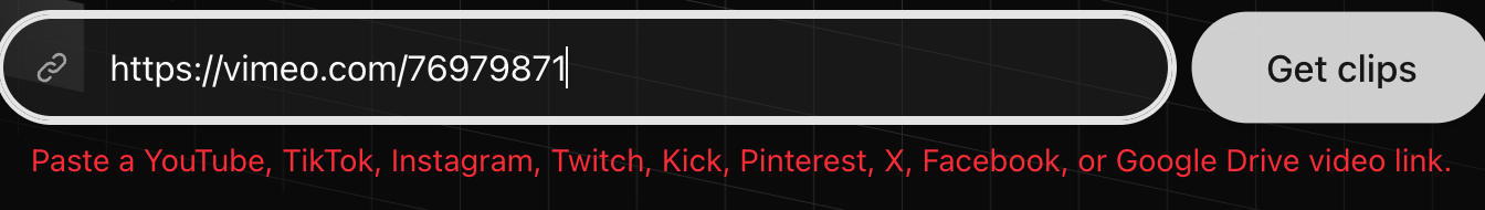 The link box in red with a message listing the links that work.